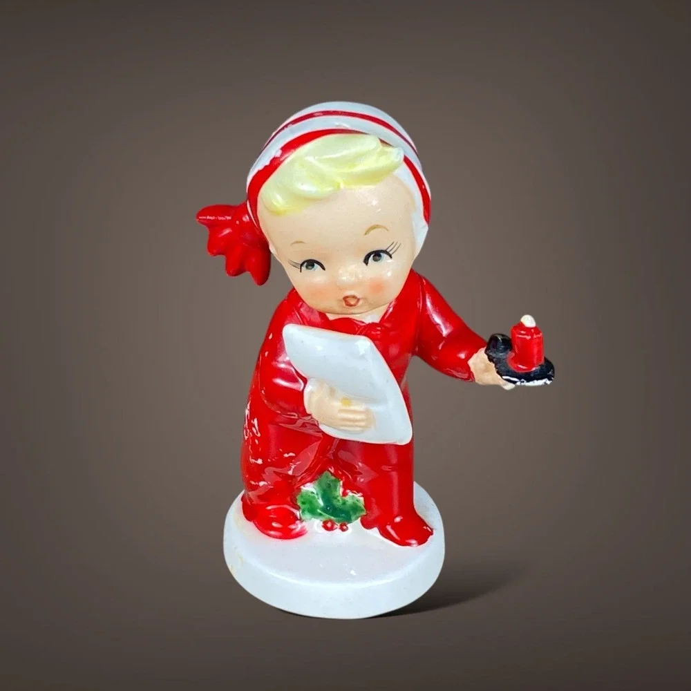 1959‎ Napco Child Candle Salt or Pepper Shaker Christmas Red Pajamas Vintage